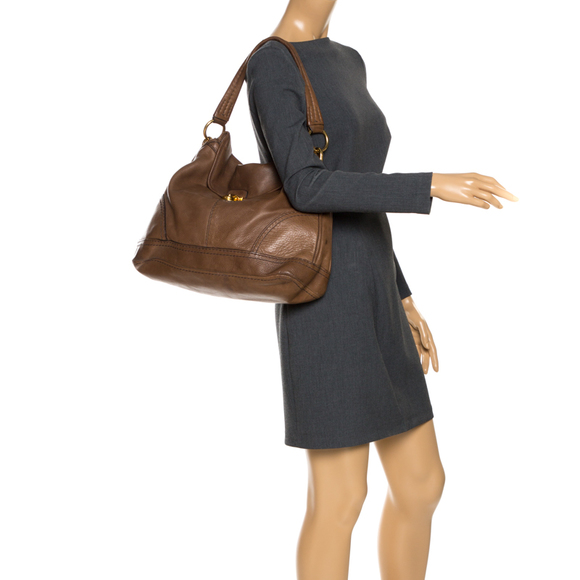 PRADA Dark Brown Soft Leather Pushlock Hobo - Picture 2 of 9